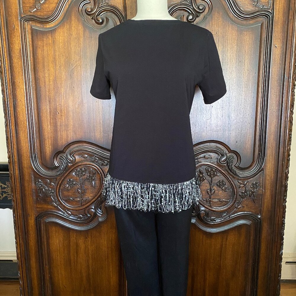 New Women's G by Giuliana Black Fringe Sequins Bottom Detail Blouse Size XS